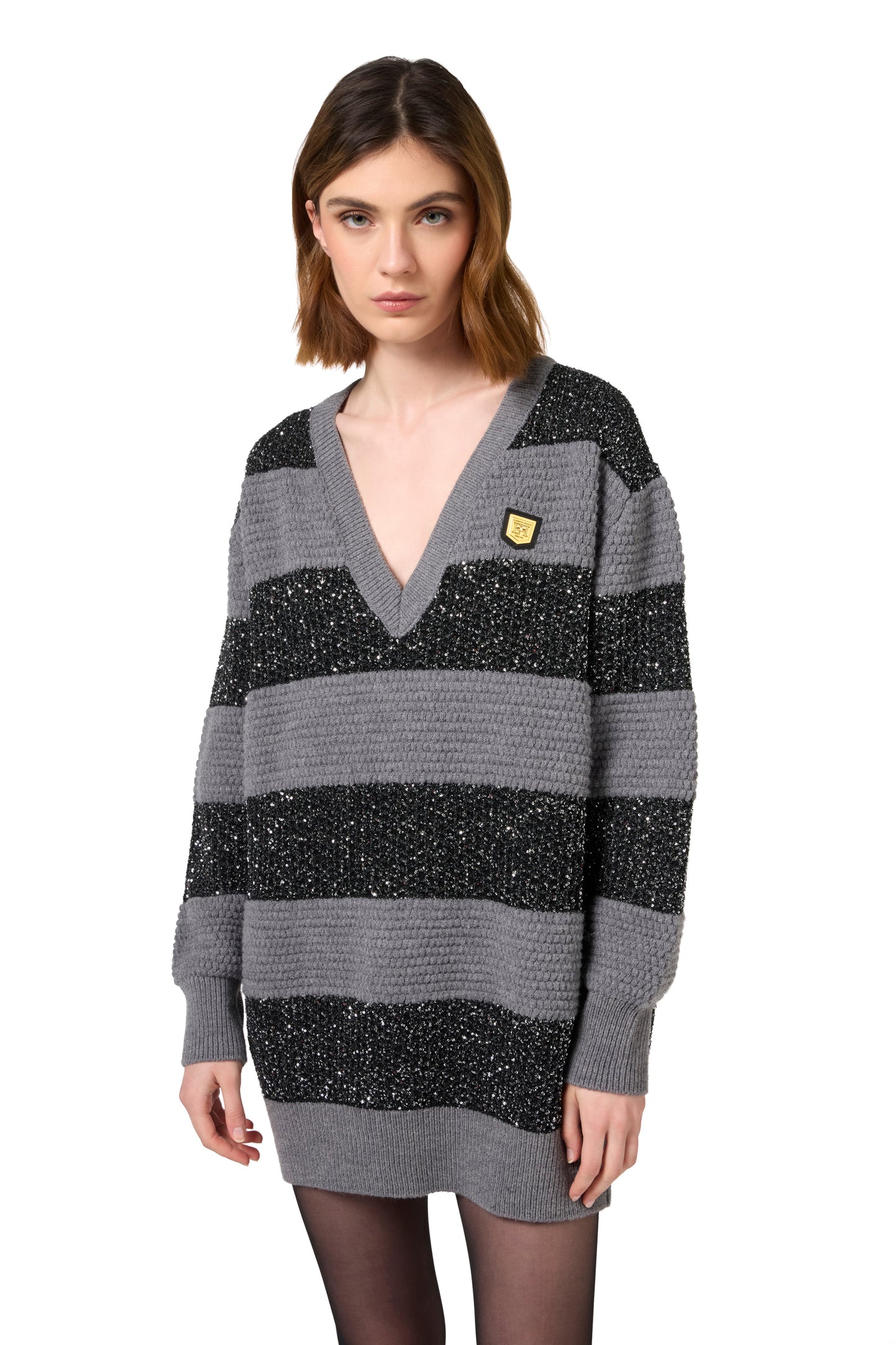 Wool striped jumper with sequin thread