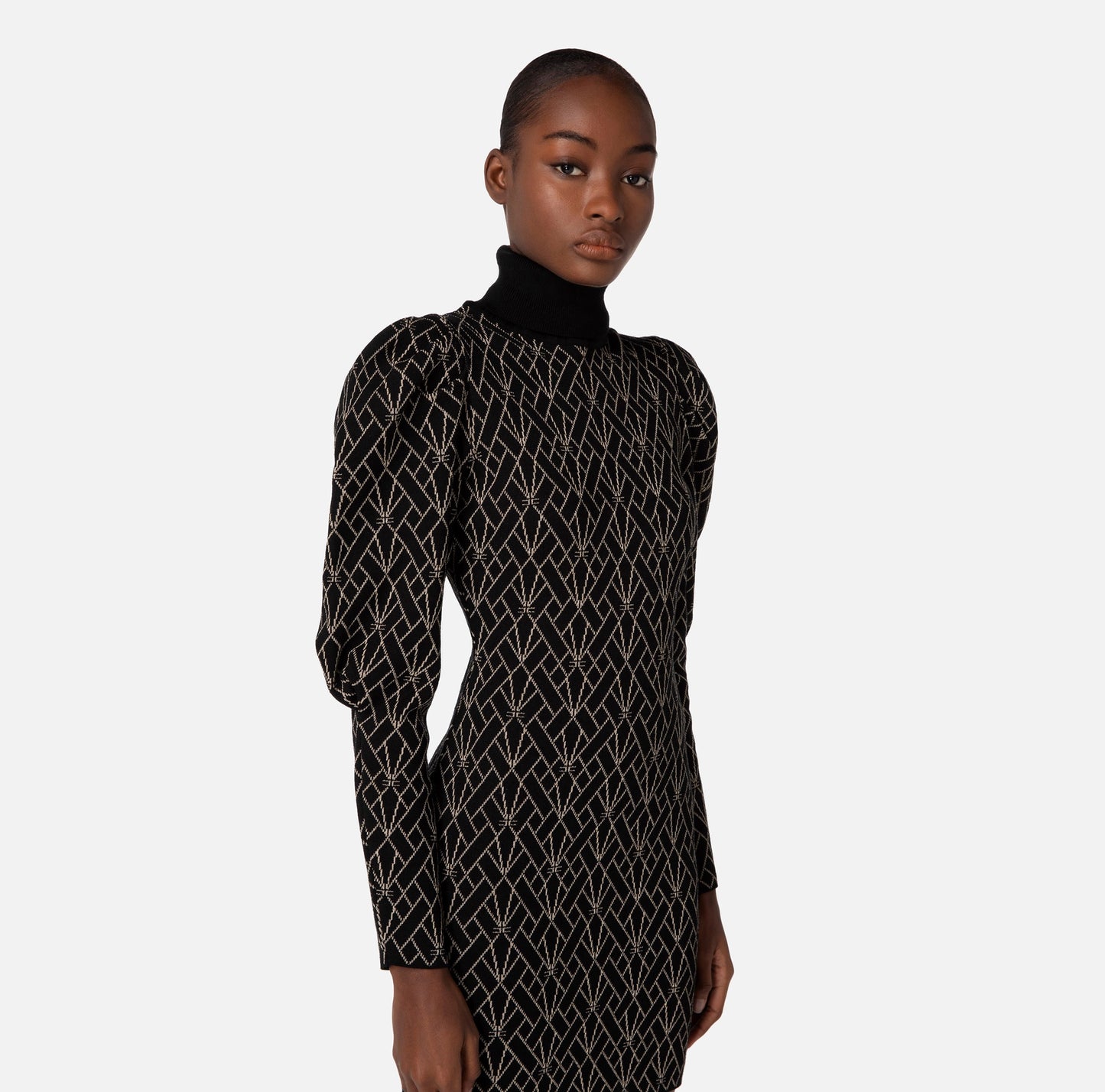 Mini-dress in viscose and lurex with geometric motif