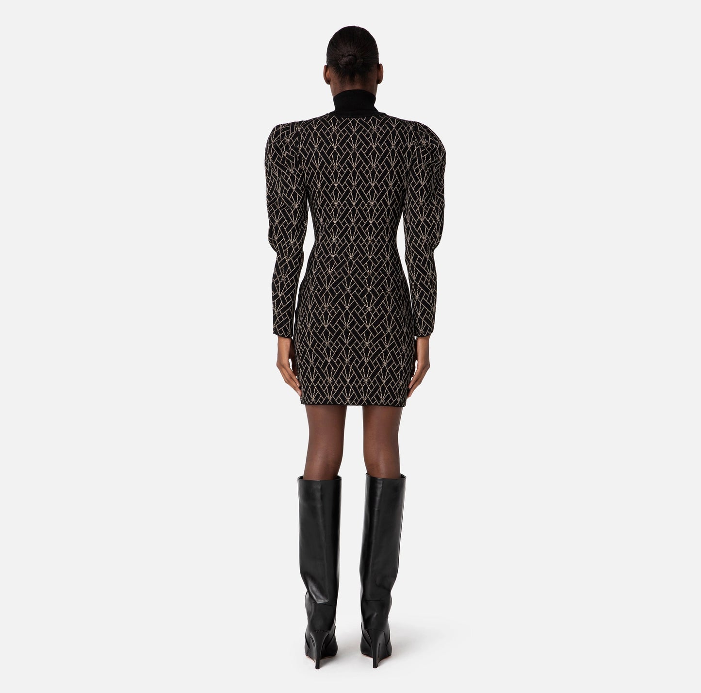 Mini-dress in viscose and lurex with geometric motif