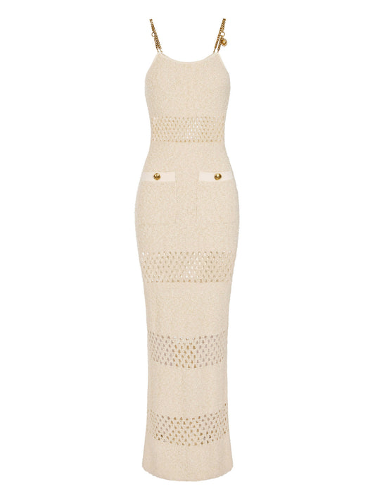 Bouclé knit dress with cut-outs