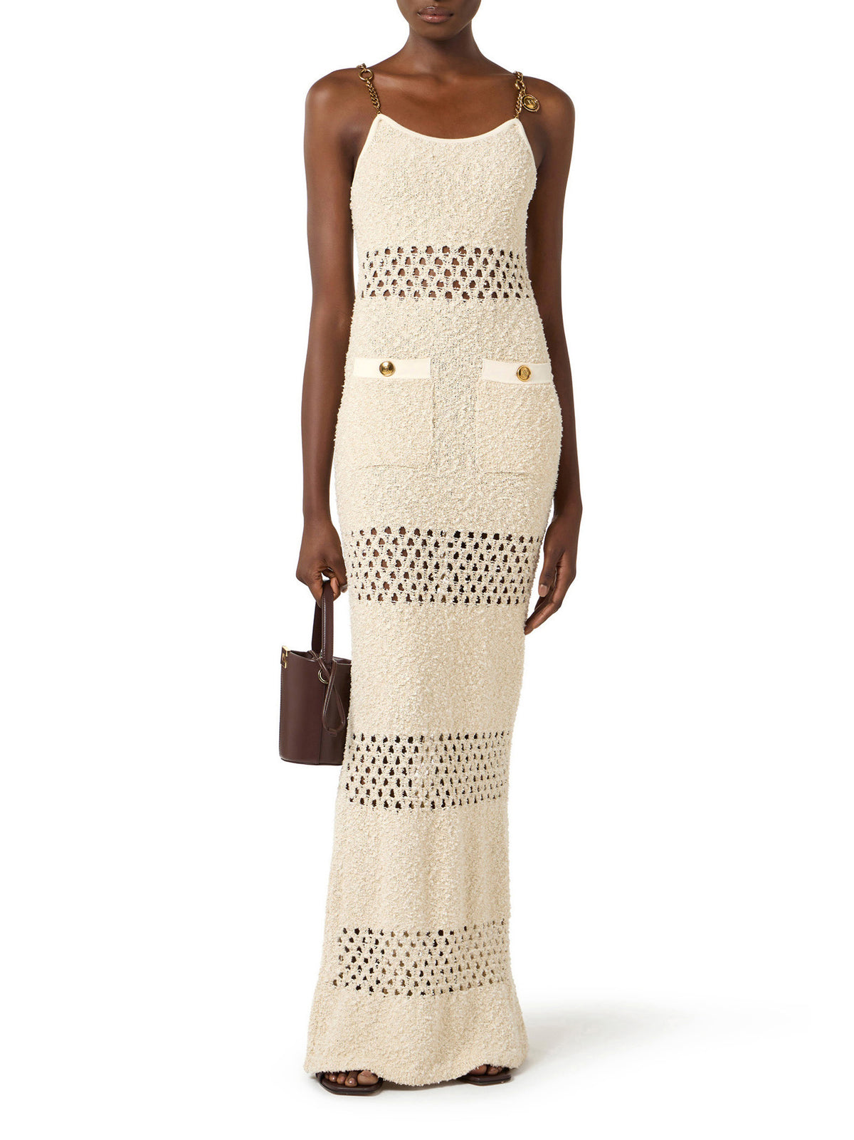 Bouclé knit dress with cut-outs