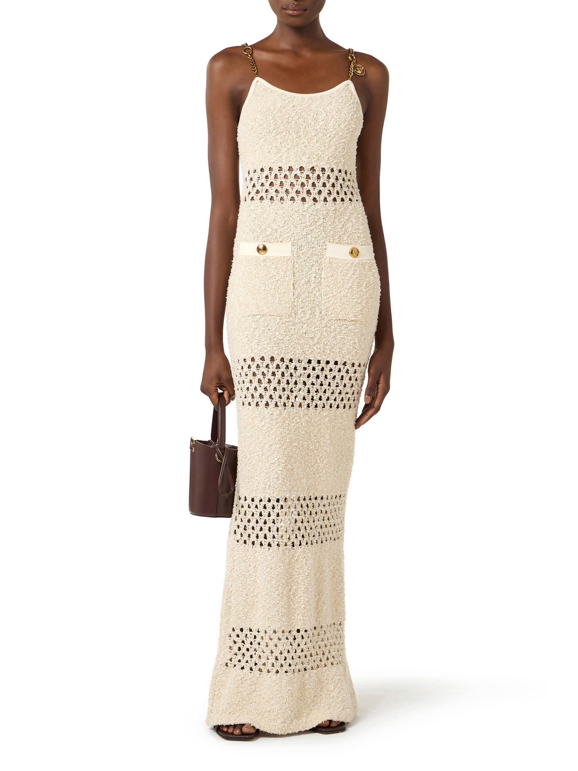 Bouclé knit dress with cut-outs