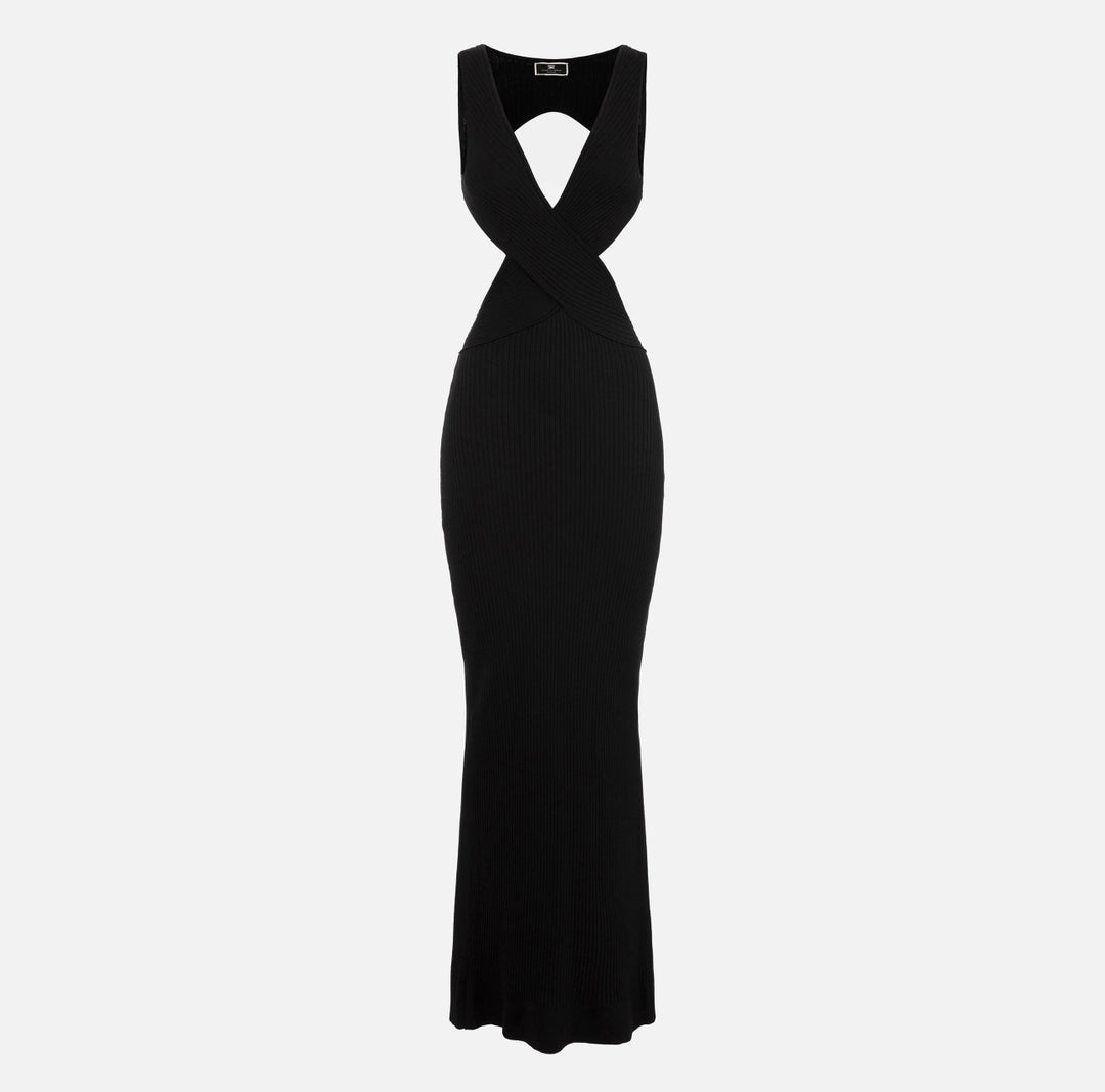 Ribbed viscose red carpet dress with back cut-out