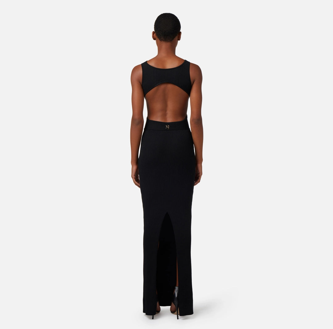 Ribbed viscose red carpet dress with back cut-out