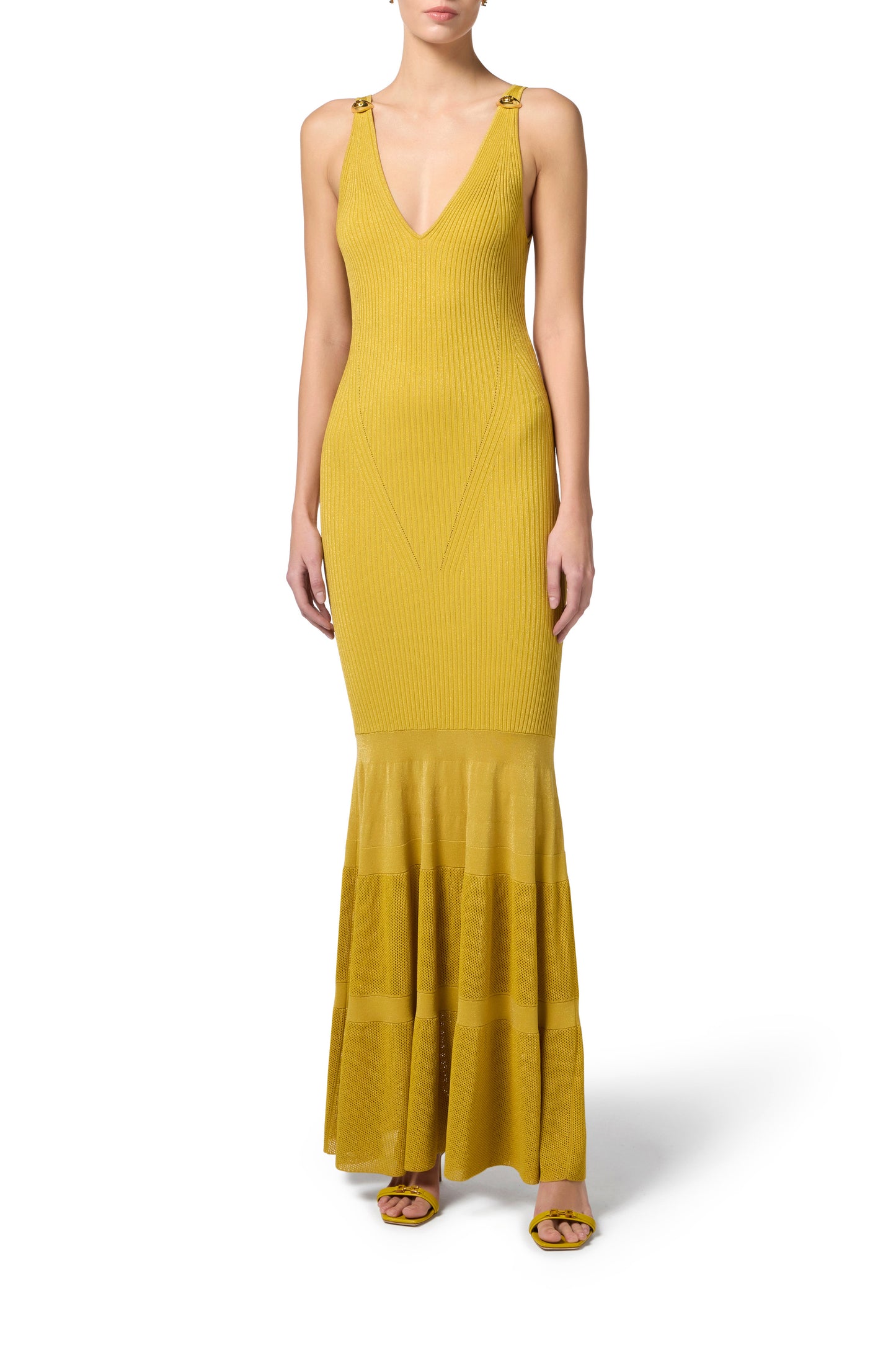 Red Carpet lurex knit dress with flounce