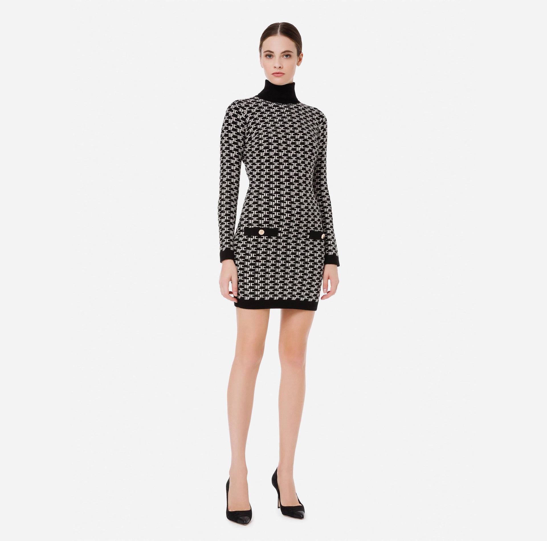 Monogram Lettering Turtleneck Dress