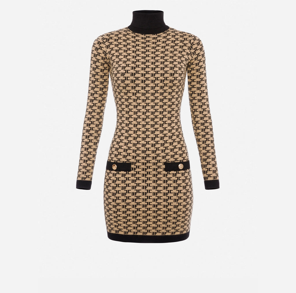 Monogram Lettering Turtleneck Dress