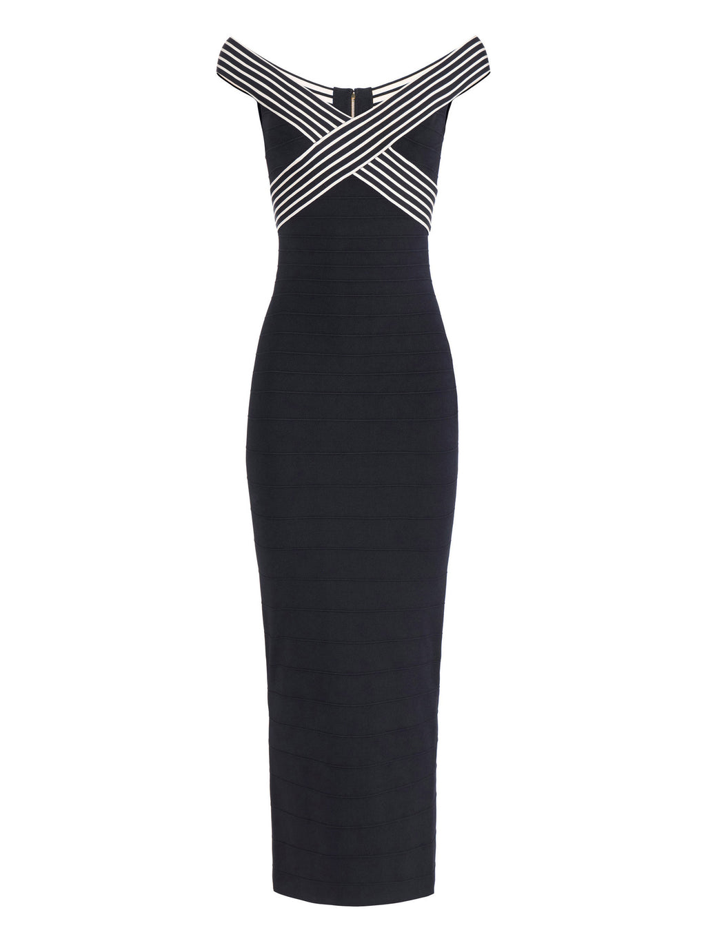 Knit fabric long dress with striped bands
