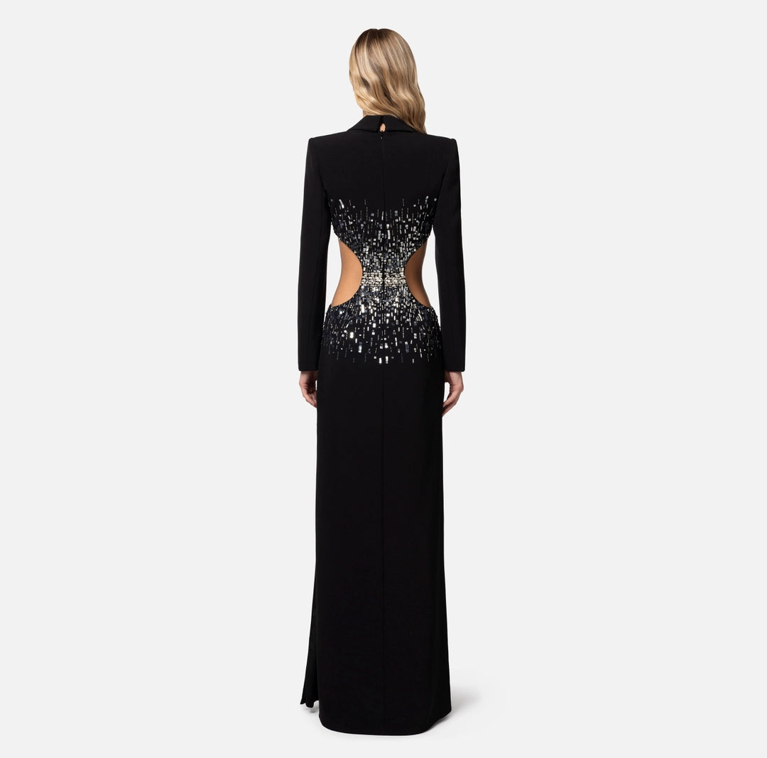 Red carpet dress in crêpe fabric with cut-out and embroidery