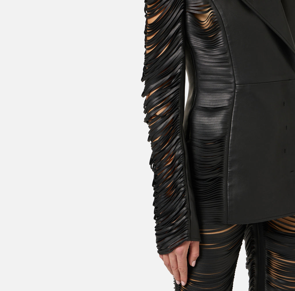 Nappa leather jacket with fringes