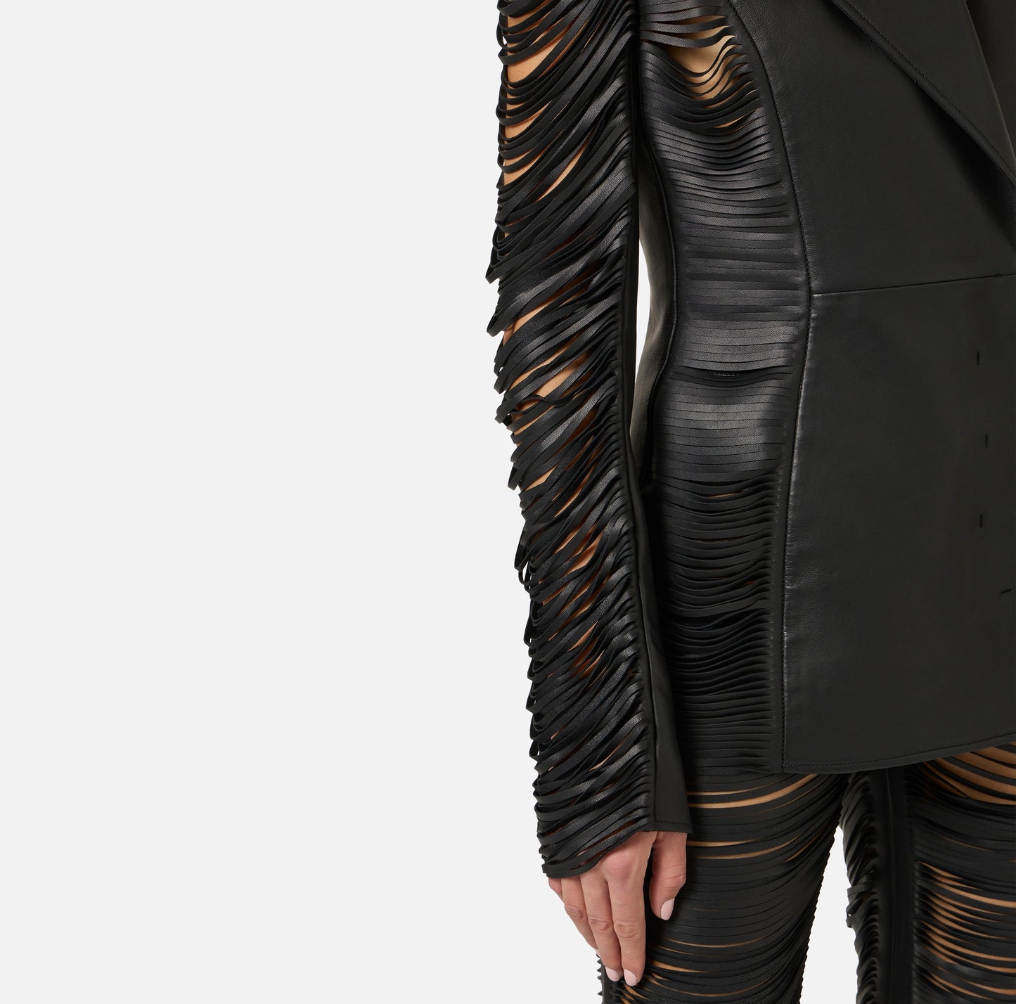 Nappa leather jacket with fringes