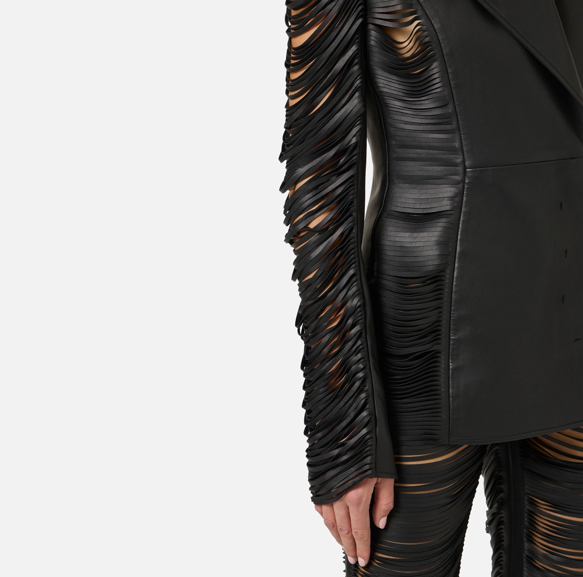 Nappa leather jacket with fringes