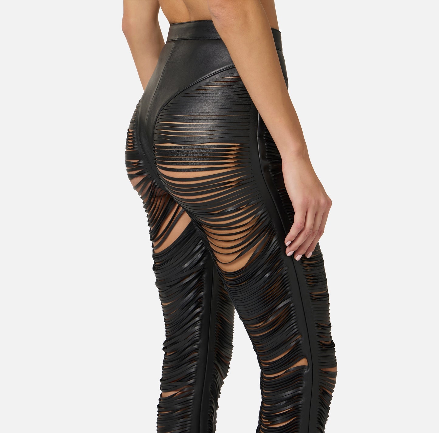 Nappa leather trousers with fringes