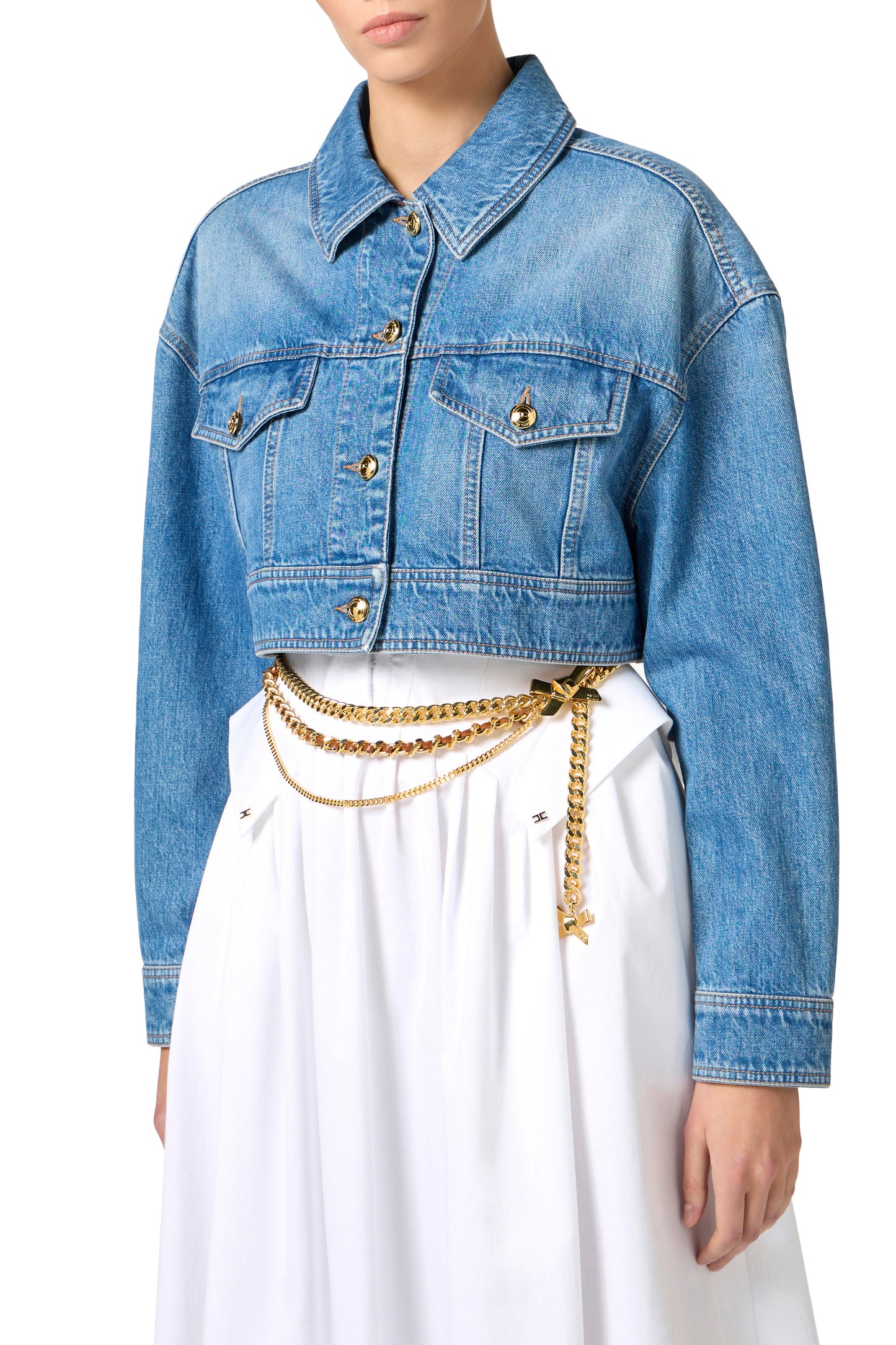 Oversized cropped denim jacket