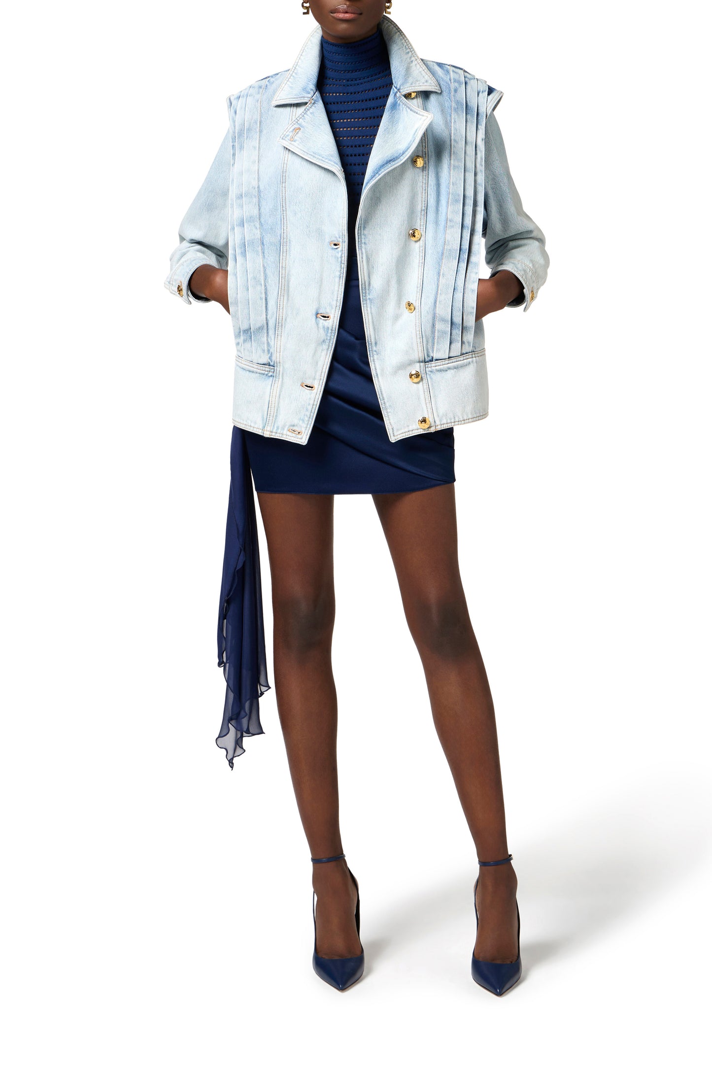 Denim jacket with cap sleeves