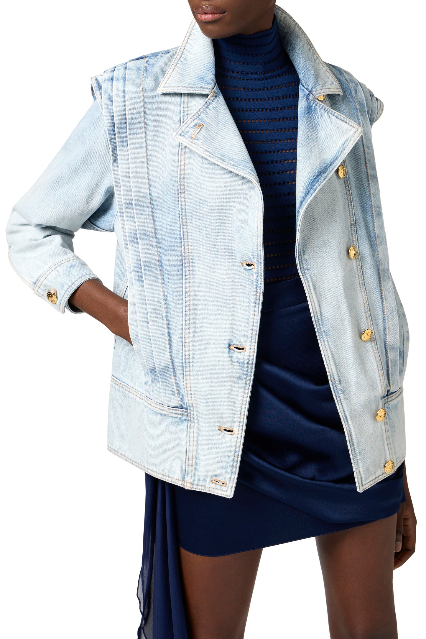 Denim jacket with cap sleeves