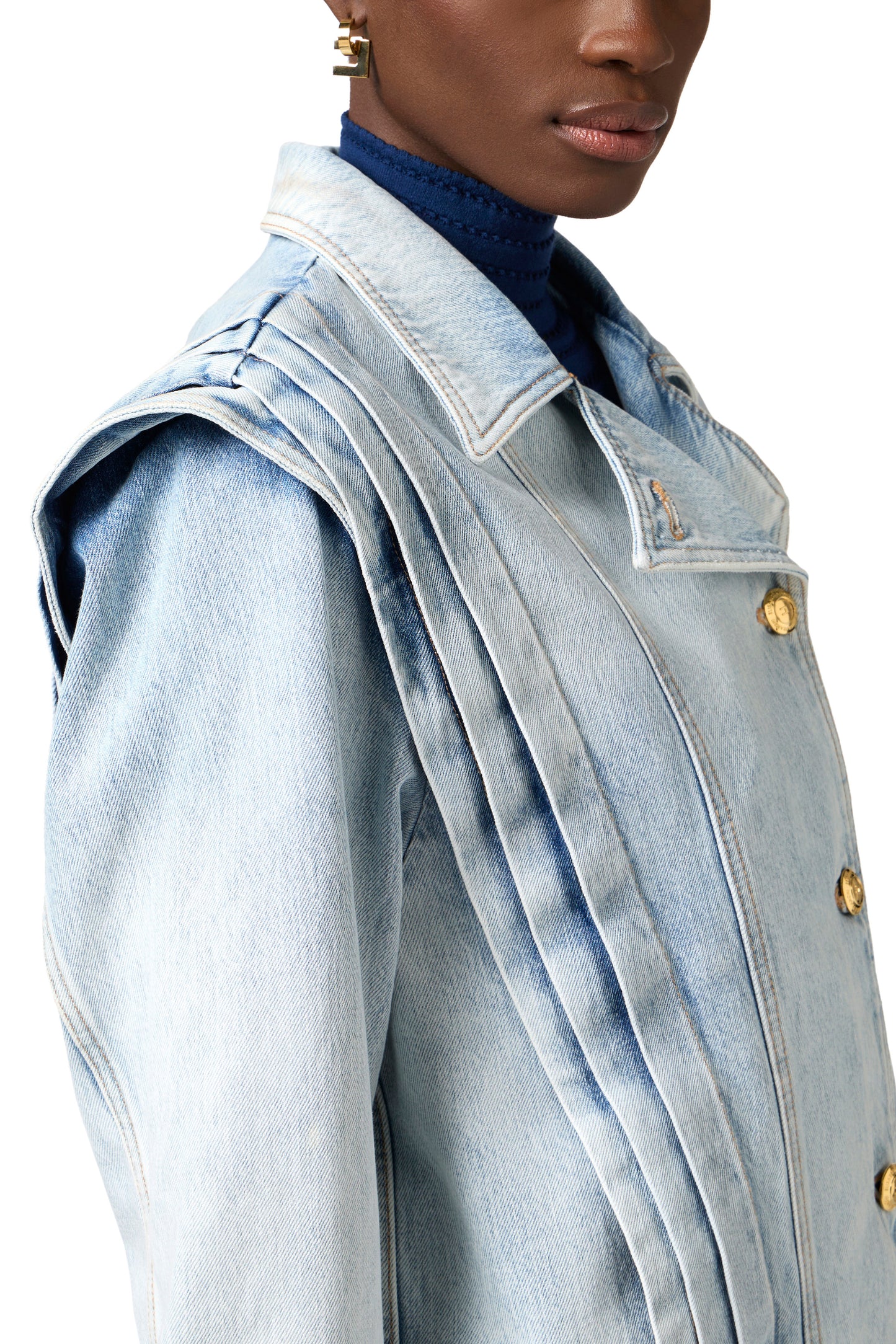 Denim jacket with cap sleeves