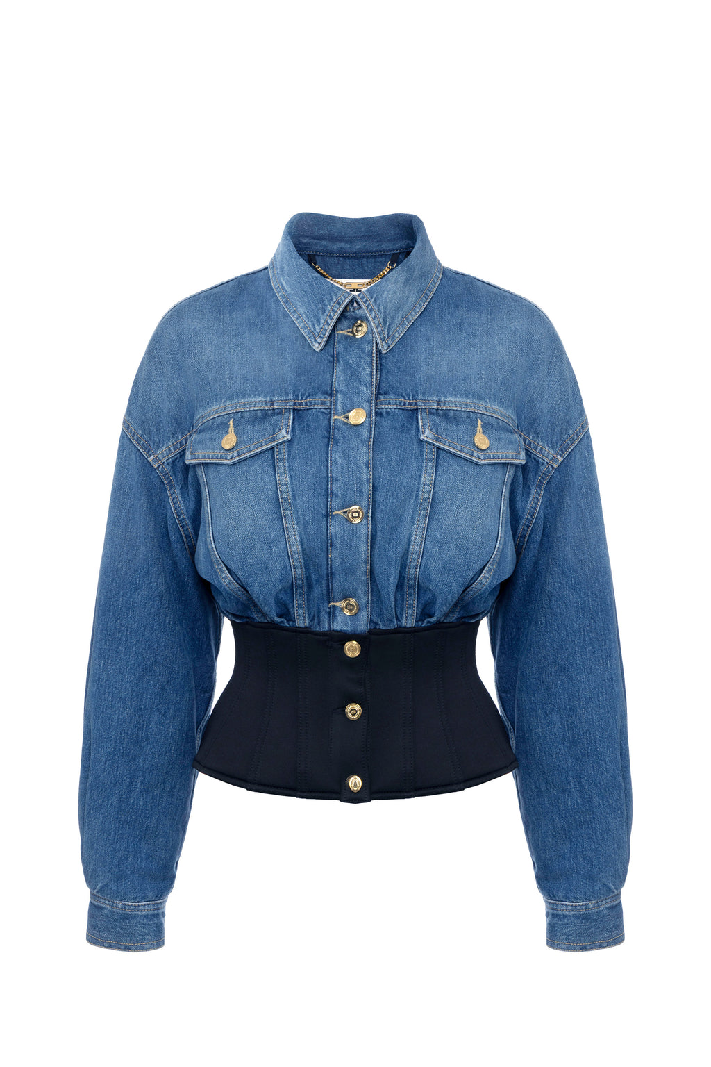 Denim and neoprene bomber jacket