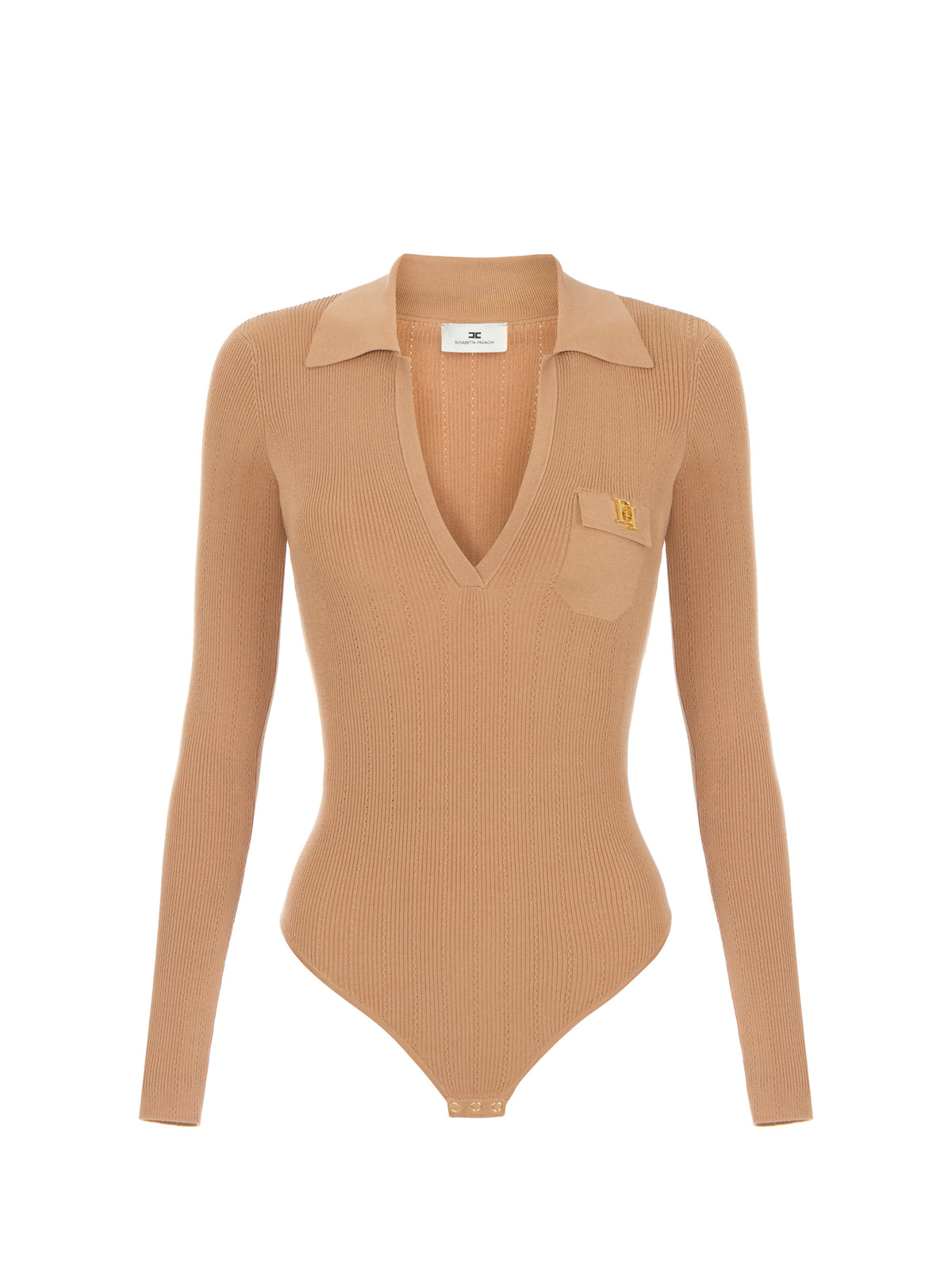 Knit bodysuit with openwork embroideries