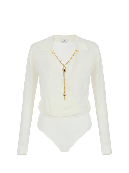 Viscose yarn bodysuit with jewel chain