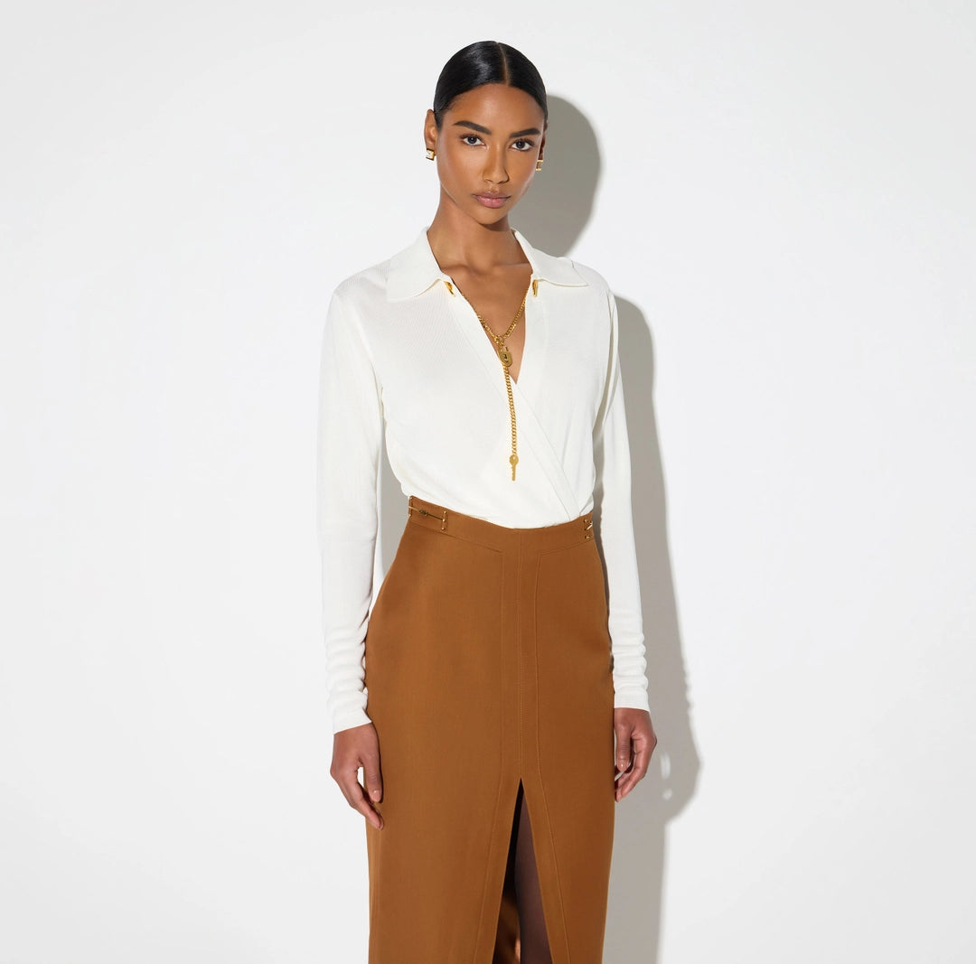 Viscose yarn bodysuit with jewel chain