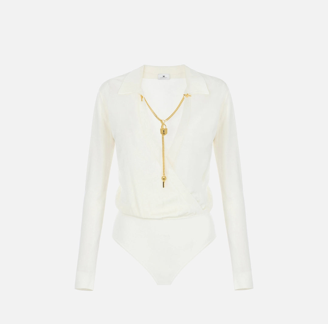 Viscose yarn bodysuit with jewel chain