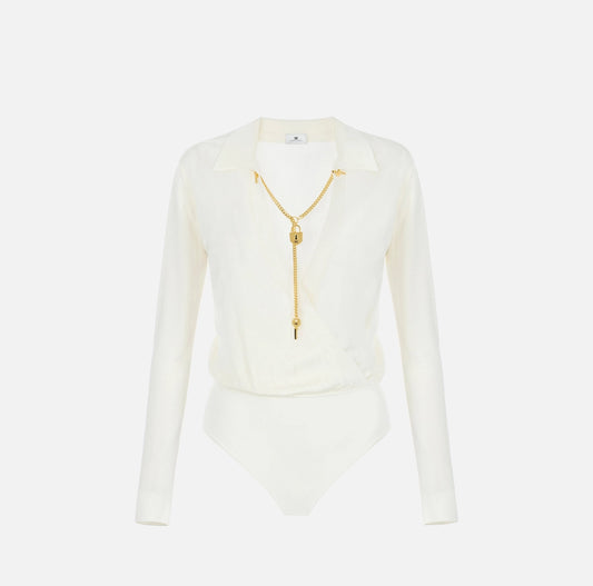 Viscose yarn bodysuit with jewel chain