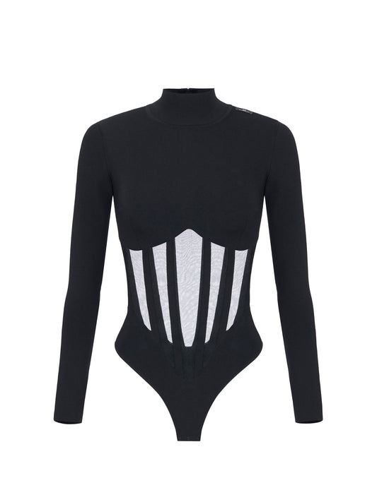 Knit bustier bodysuit in Nero – luxury fashion at Meranesy