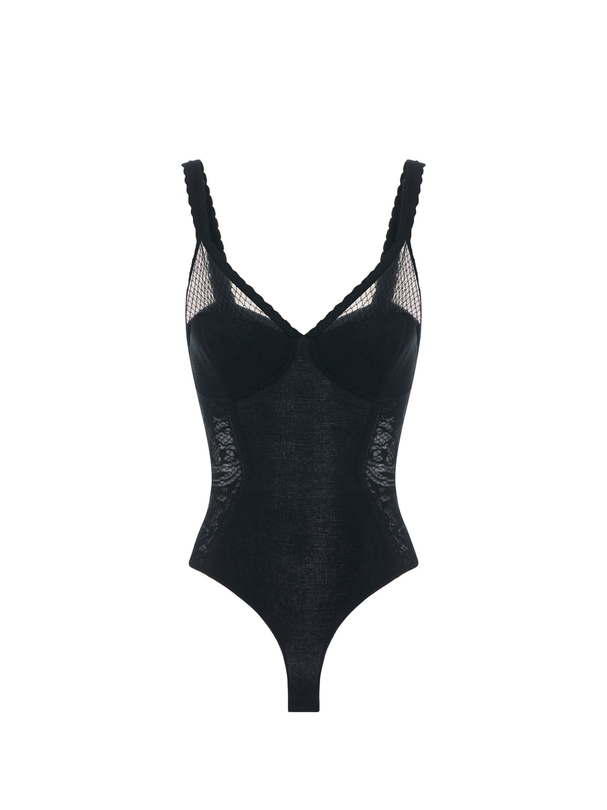 Bodysuit in knit and lace fabric