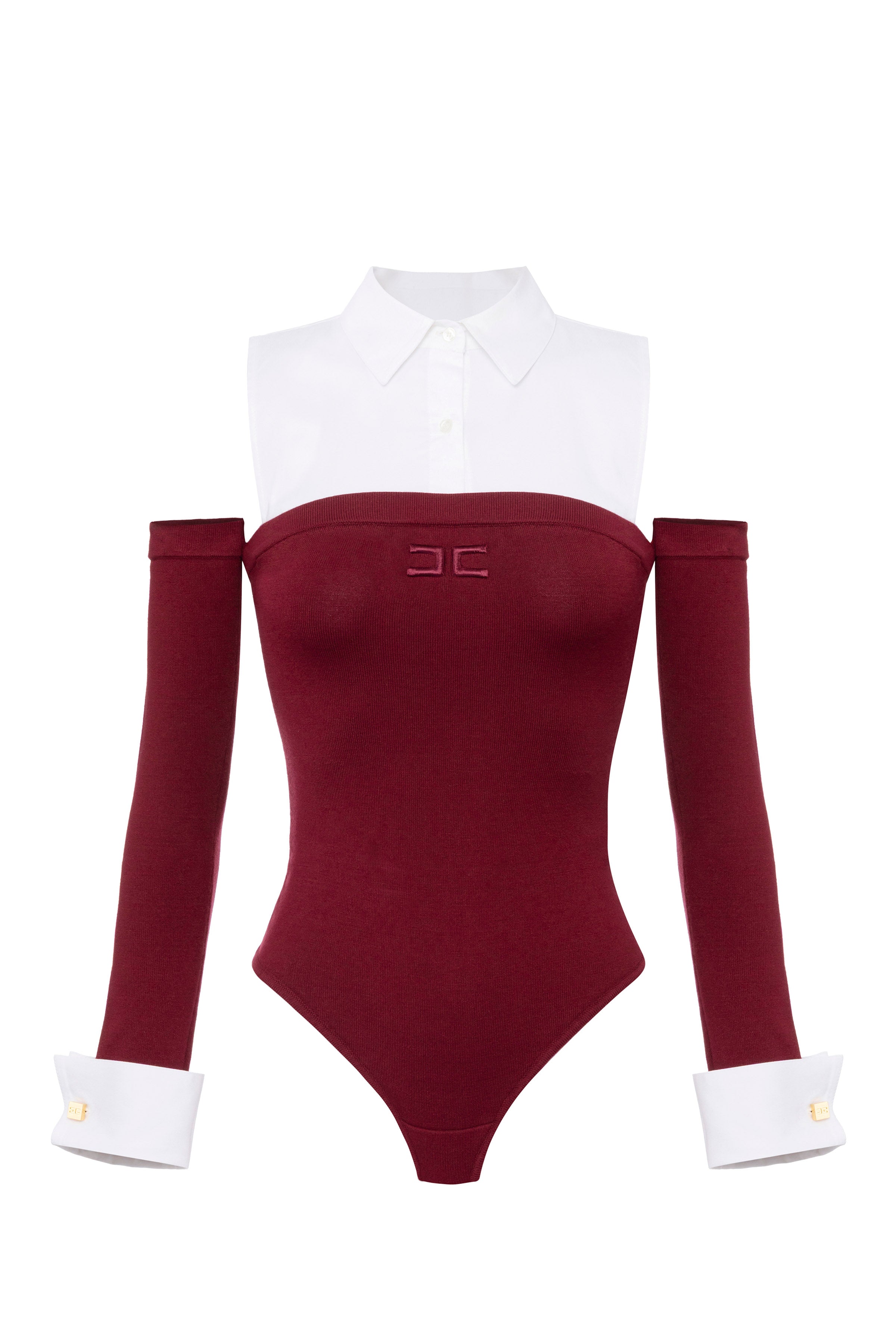 Viscose and cotton poplin knit bodysuit