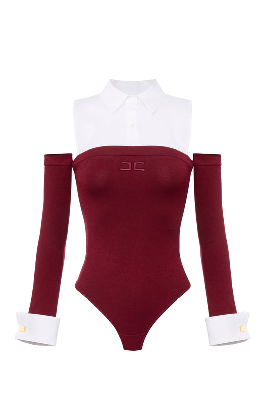 Viscose and cotton poplin knit bodysuit