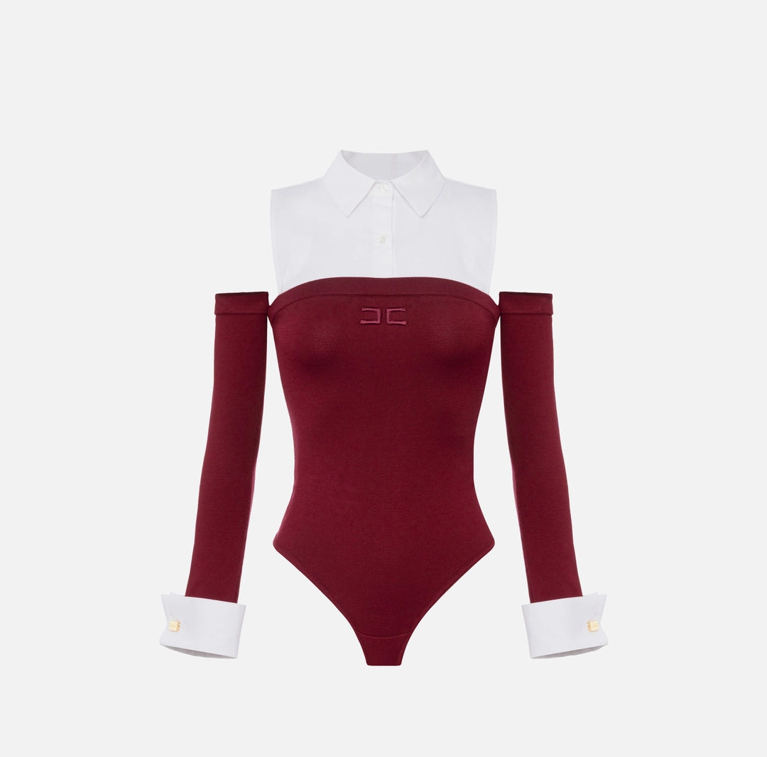 Viscose and cotton poplin knit bodysuit