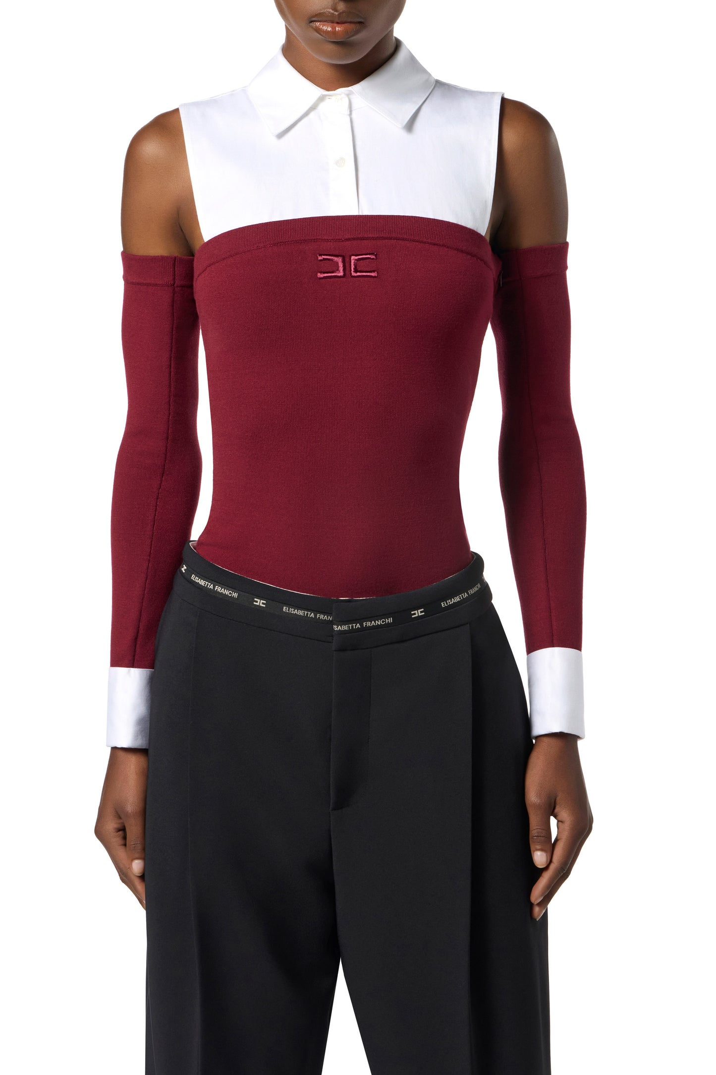 Viscose and cotton poplin knit bodysuit