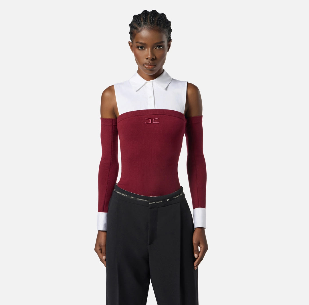 Viscose and cotton poplin knit bodysuit