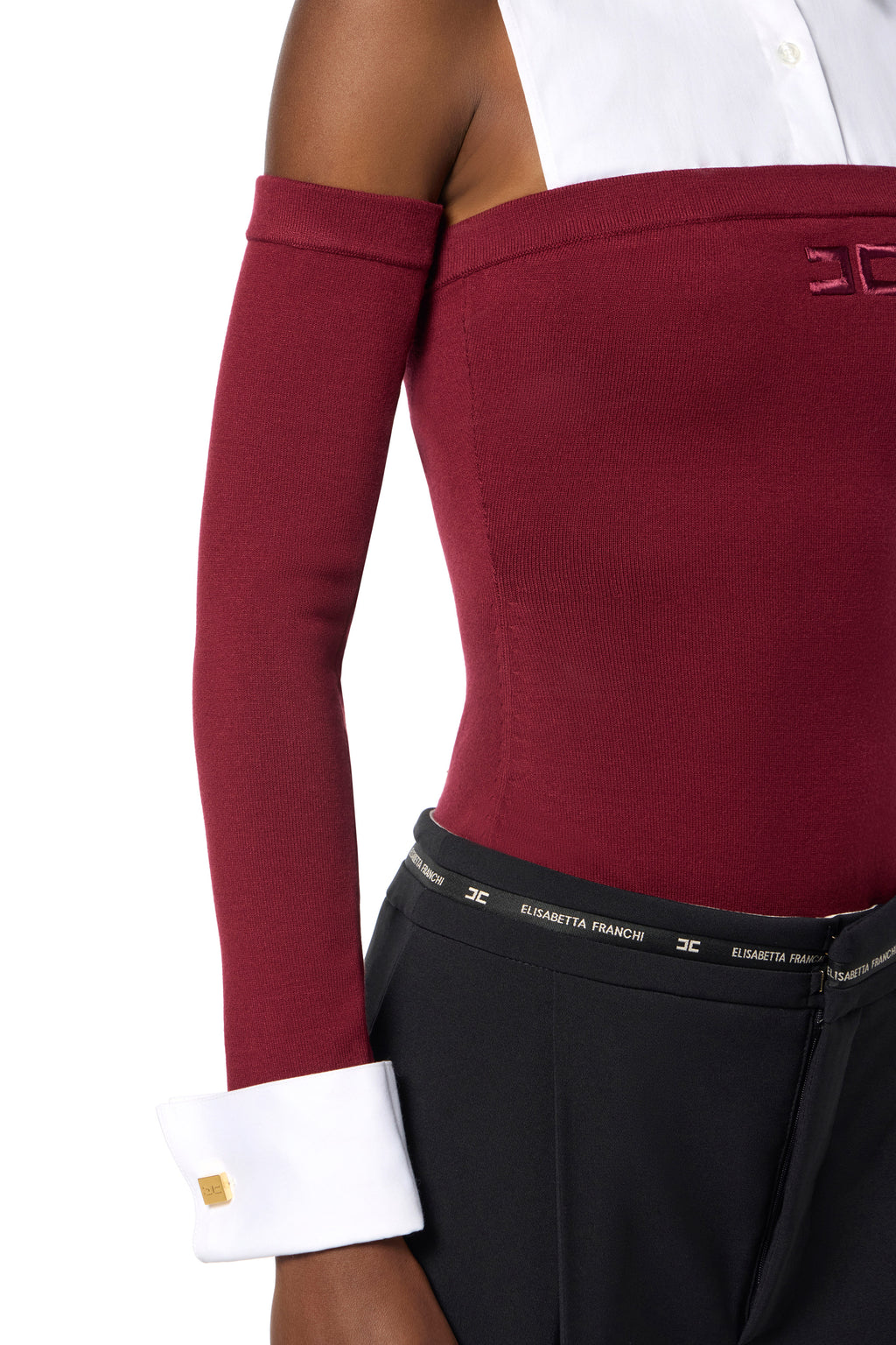 Viscose and cotton poplin knit bodysuit