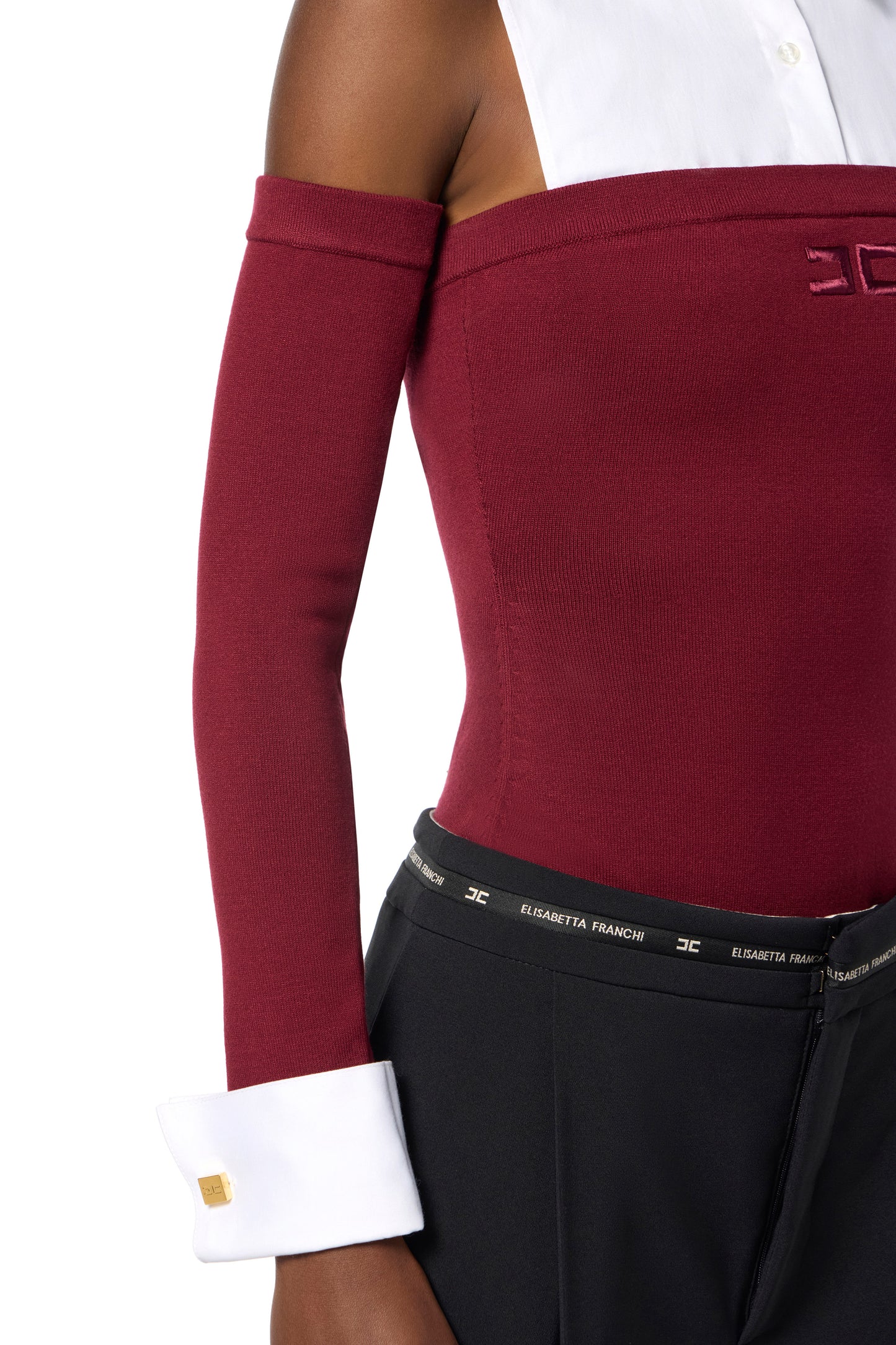 Viscose and cotton poplin knit bodysuit