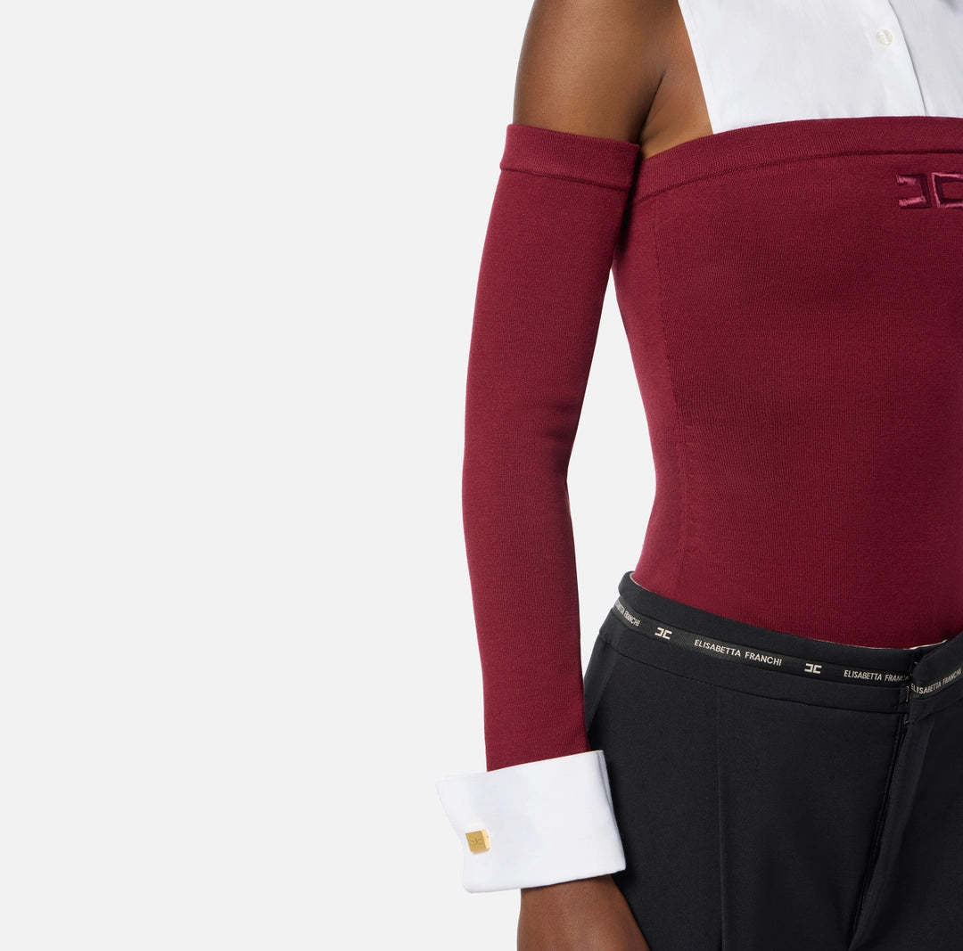 Viscose and cotton poplin knit bodysuit