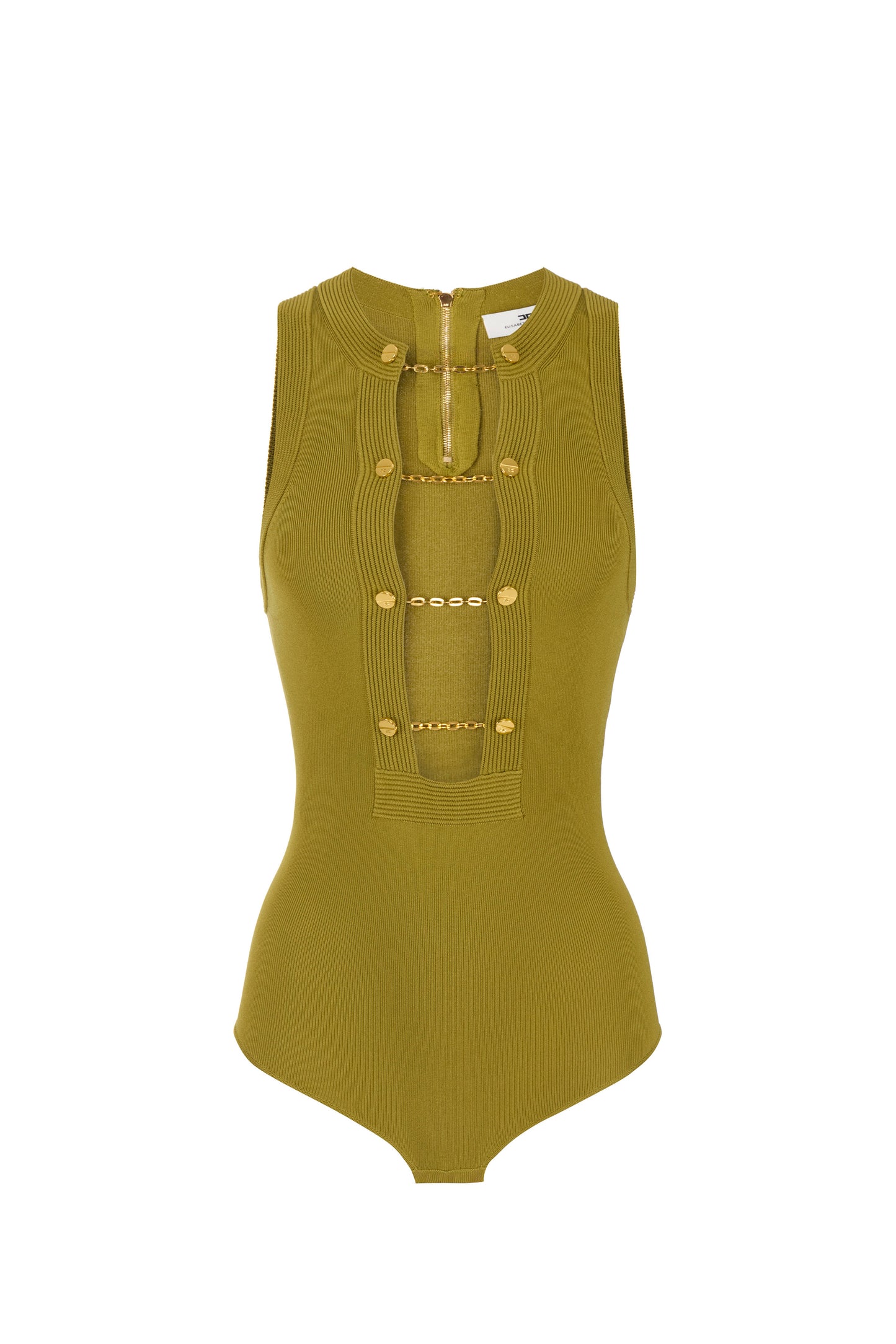 Viscose knit bodysuit with jewel cufflinks