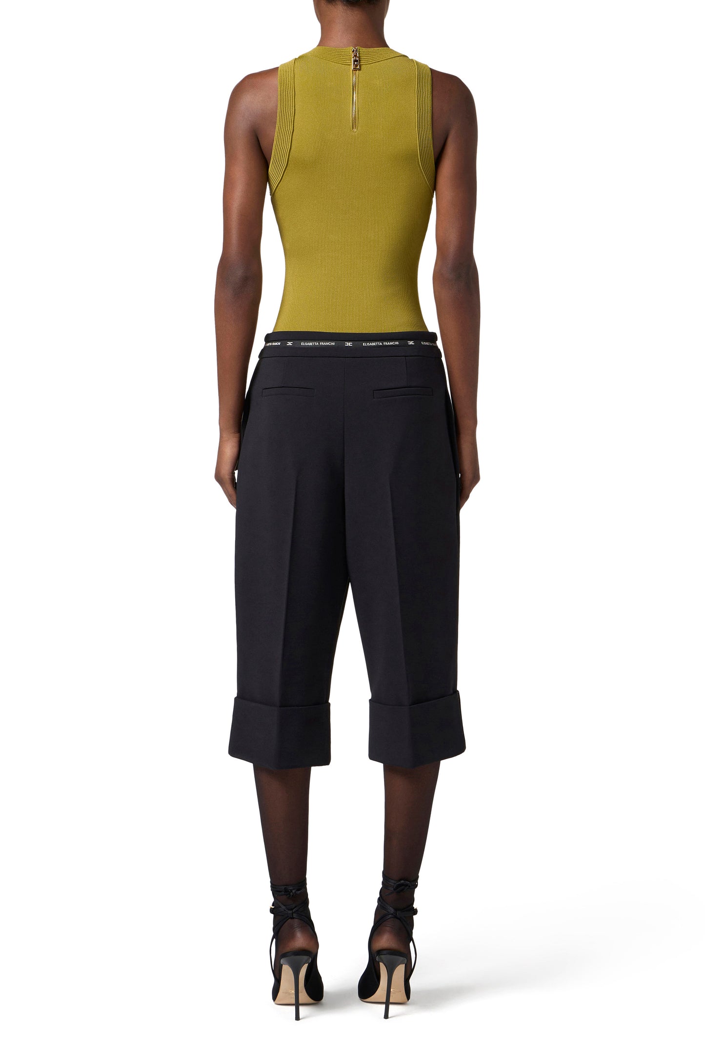 Viscose knit bodysuit with jewel cufflinks