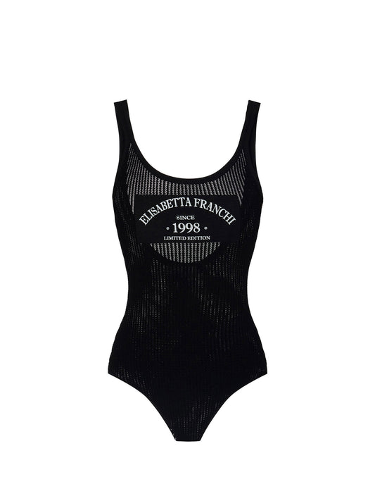 Knit bodysuit with printed logo