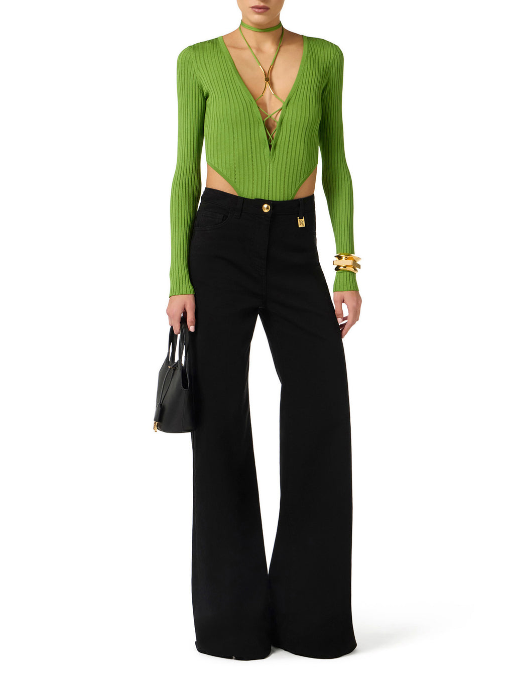 Knit bodysuit with jewel detail