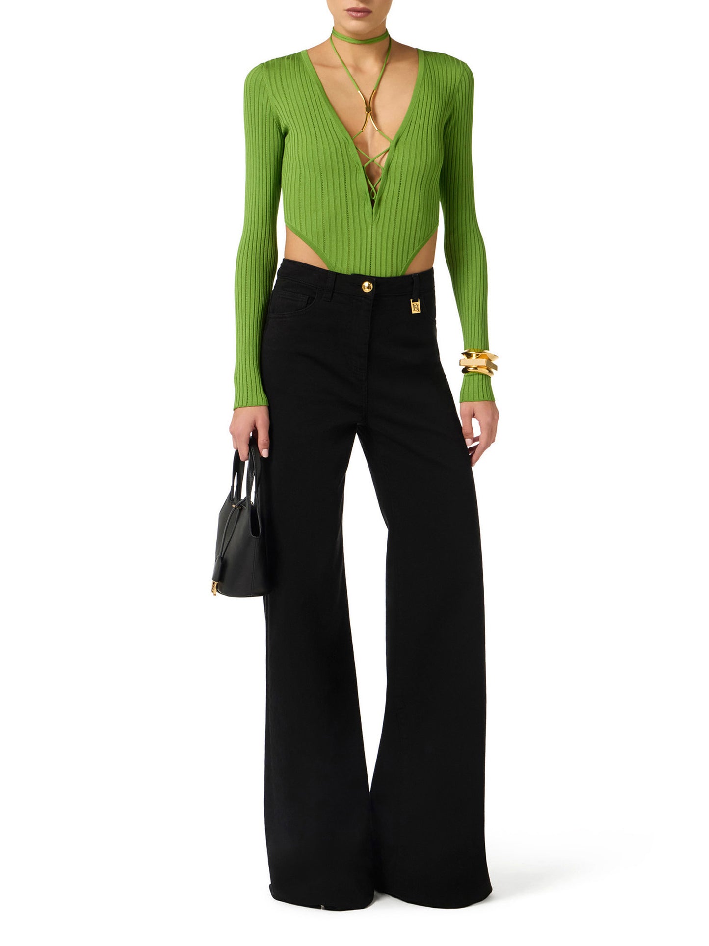 Knit bodysuit with jewel detail