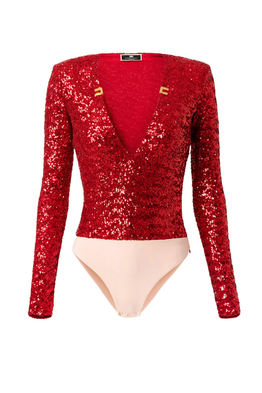 Sequinned V-neck long-sleeve Top