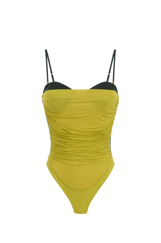 Stretch jersey bodysuit with draping