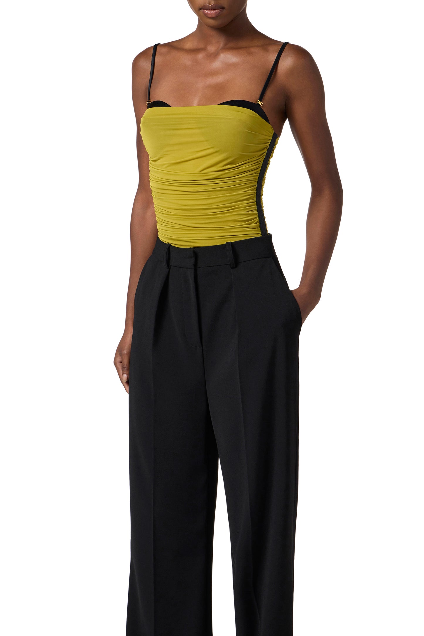 Stretch jersey bodysuit with draping