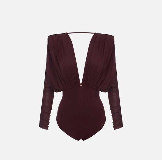 Stretch jersey bodysuit with draping