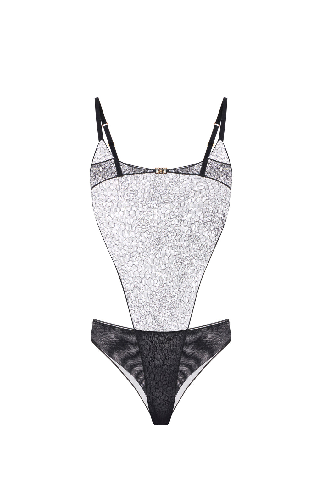 Bodysuit in jacquard tulle fabric with snake pattern
