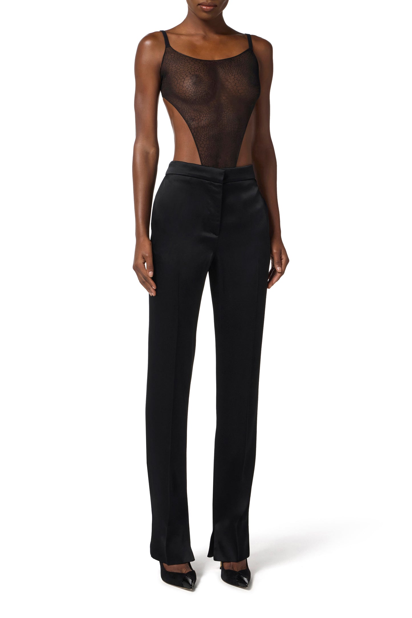 Bodysuit in jacquard tulle fabric with snake pattern