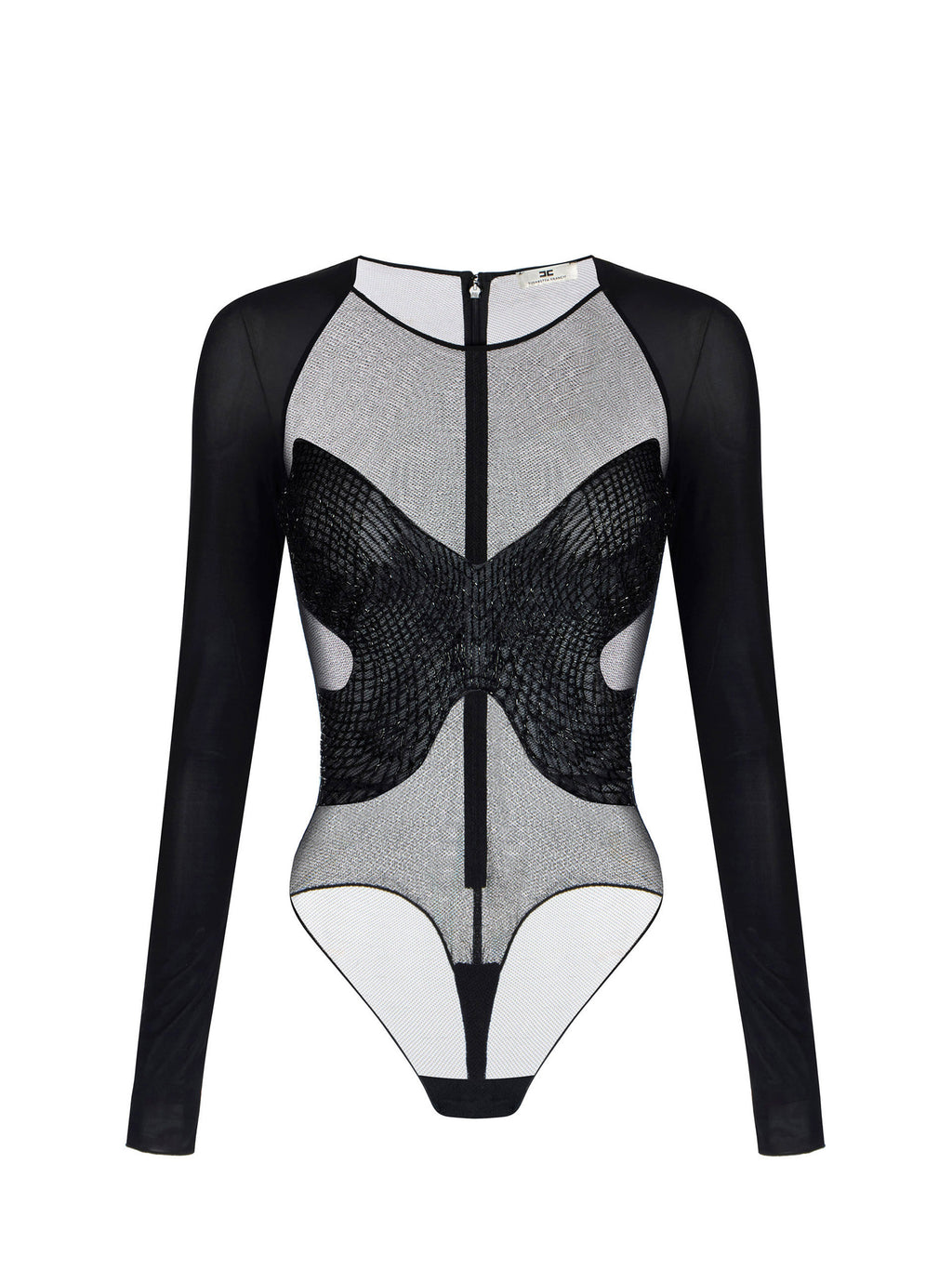 Bodysuit in jersey and tulle with crystals