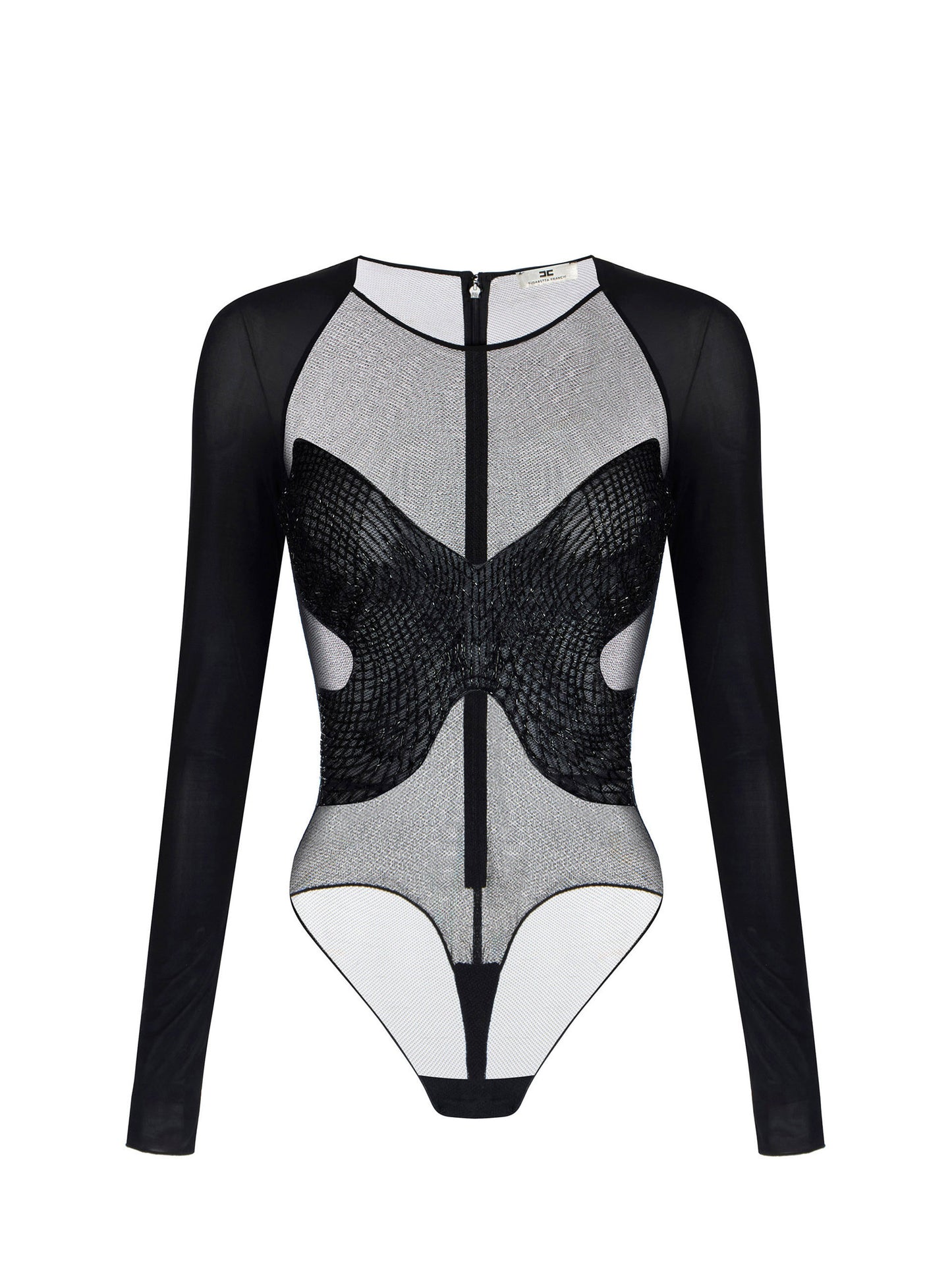 Bodysuit in jersey and tulle with crystals